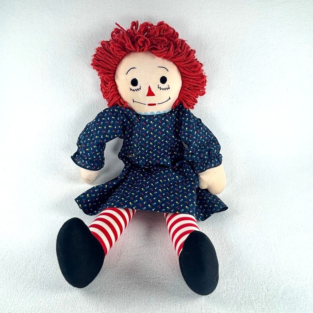 Vtg Raggedy Ann Doll Stuffed Plush Toy Red Hair Blue Dress 80s Collectible‎ 19"